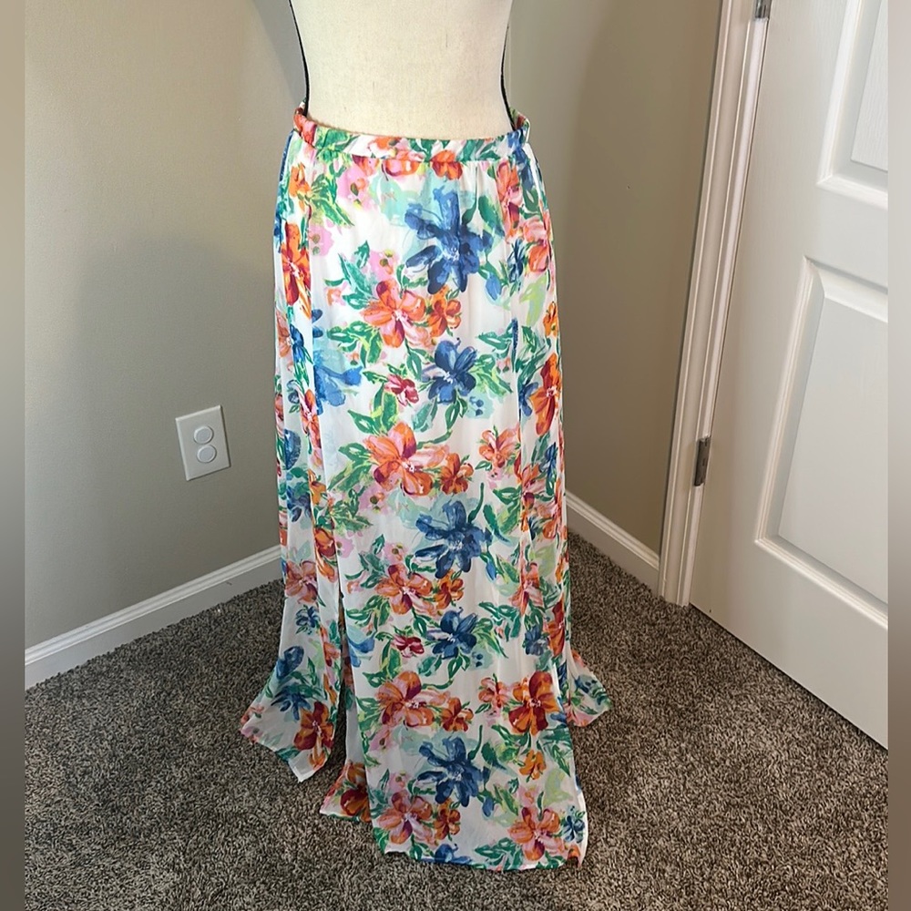Peach Love California Mini Skirt with Sheer Floral Maxi Skirt Overlay